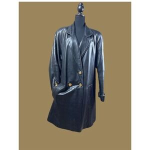 Tibor Genuine‎ Leather 80-90s Double Breasted Trench Coat  Women's Medium